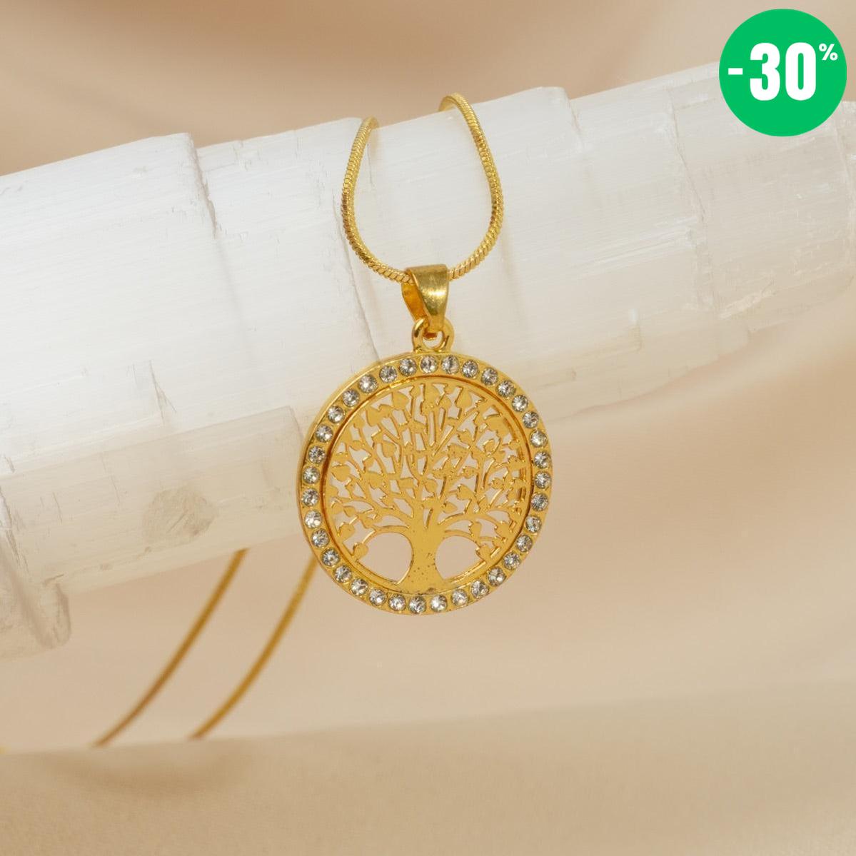 Collier pendentif Arbre de vie et cristal