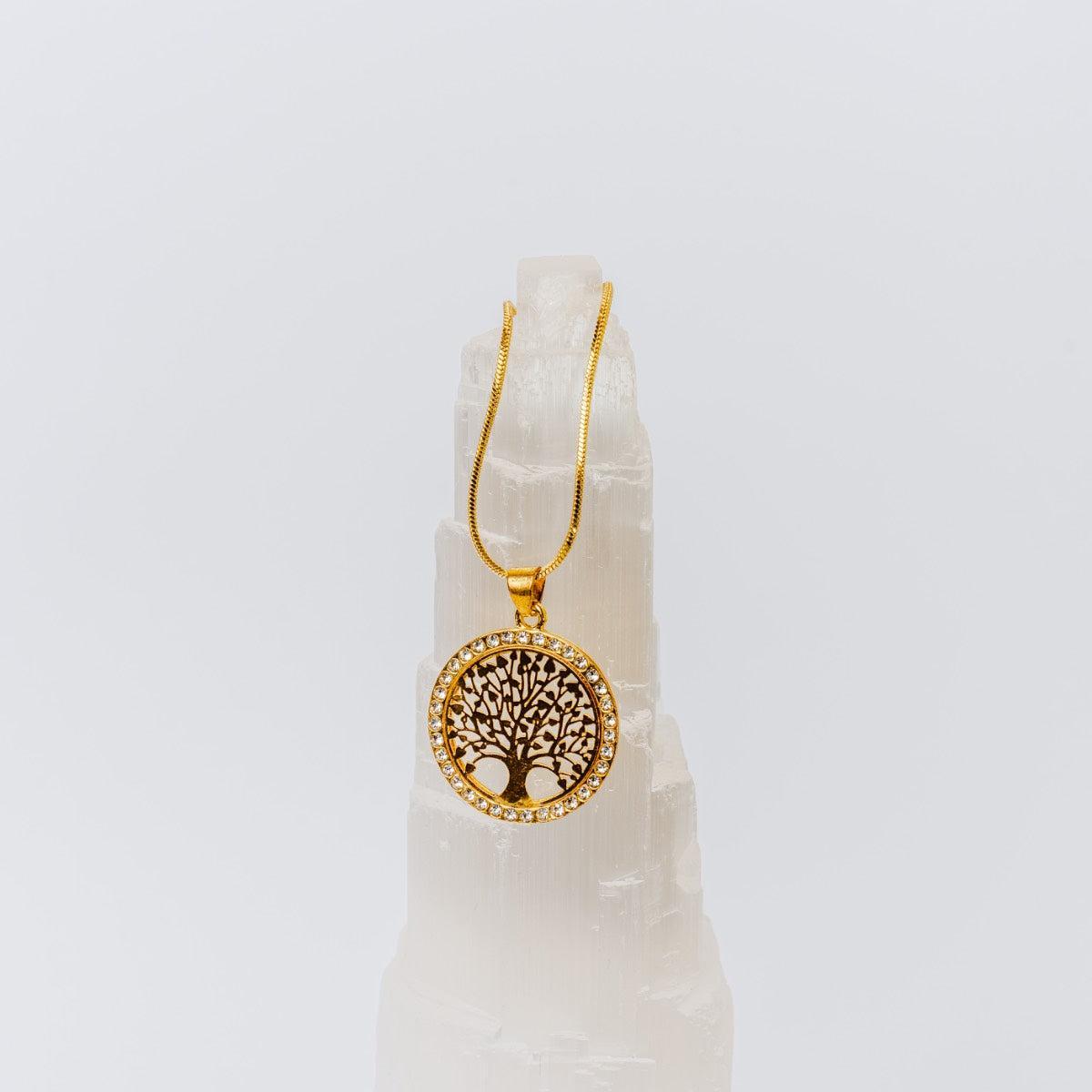 Collier pendentif Arbre de vie et cristal