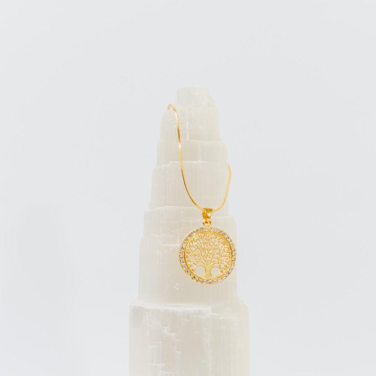 Collier pendentif Arbre de vie et cristal