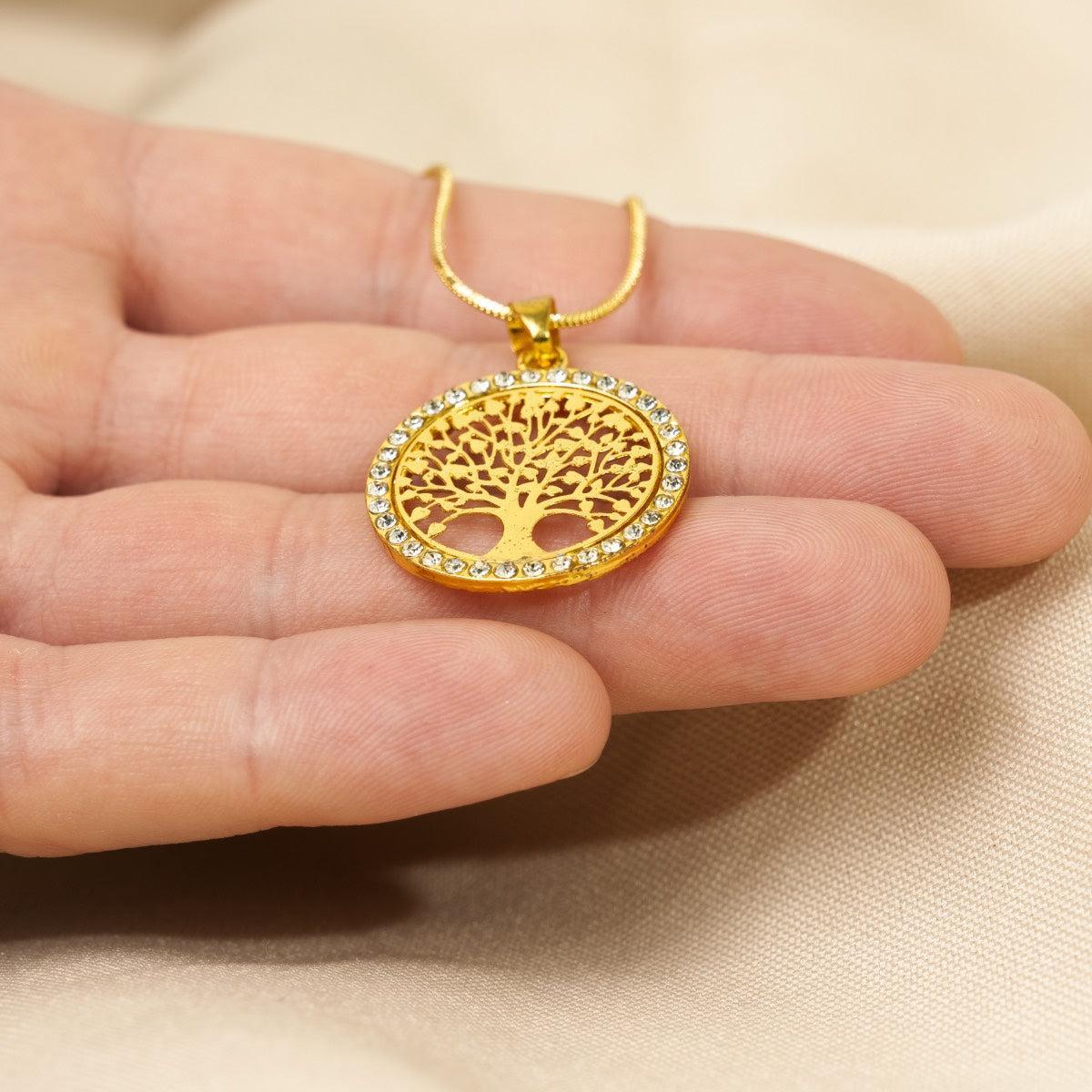 Collier pendentif Arbre de vie et cristal