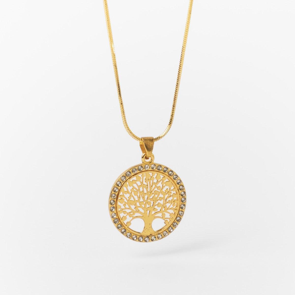 Collier pendentif Arbre de vie et cristal