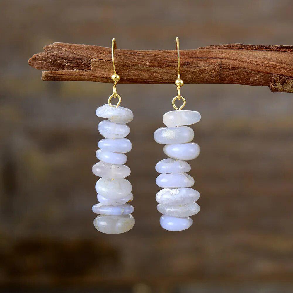 Paire de Boucles d'oreilles ethniques en pierres d' Agate