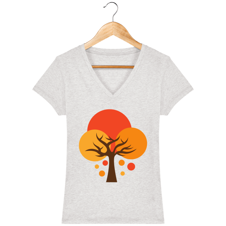 T-shirt col V en coton bio pour femme «Arbre de Vie 7»