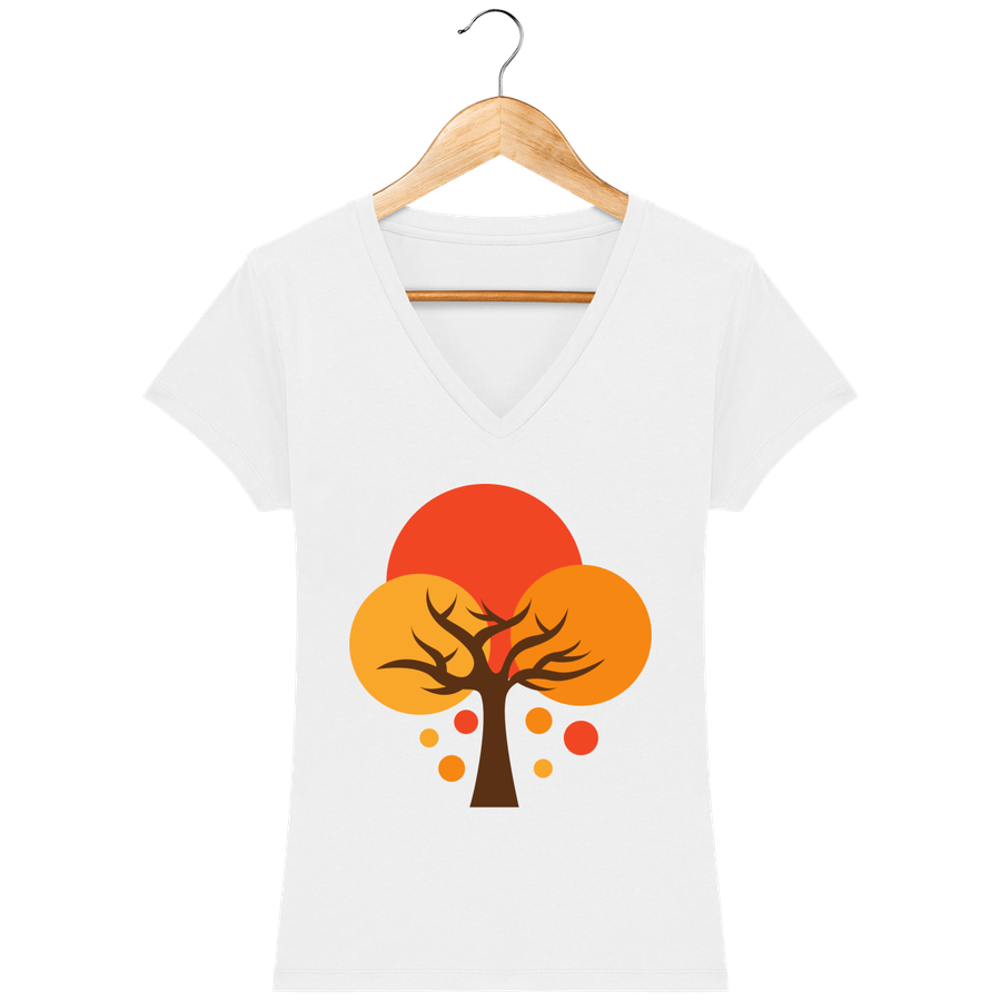 T-shirt col V en coton bio pour femme «Arbre de Vie 7»