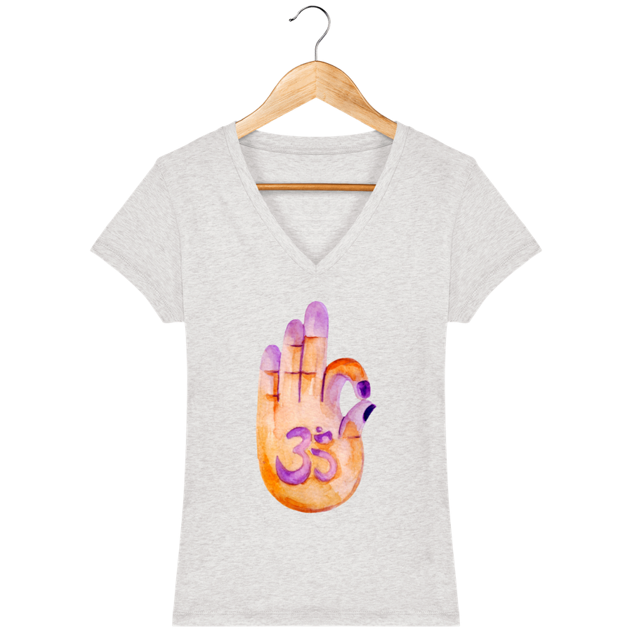 T-shirt col V en coton bio pour femme «Om Mudra»