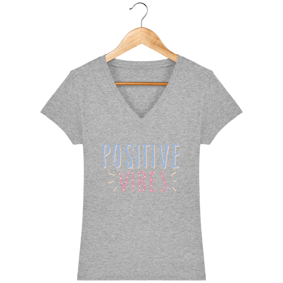 T-shirt col V en coton bio pour femme «Positive Vibes»