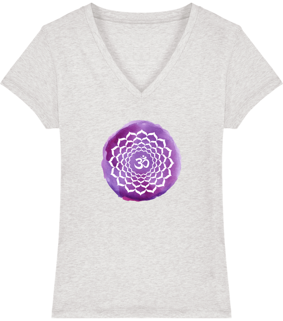 T-shirt col V en coton bio «Sahaswara ou 7ieme Chakra» pour Femme