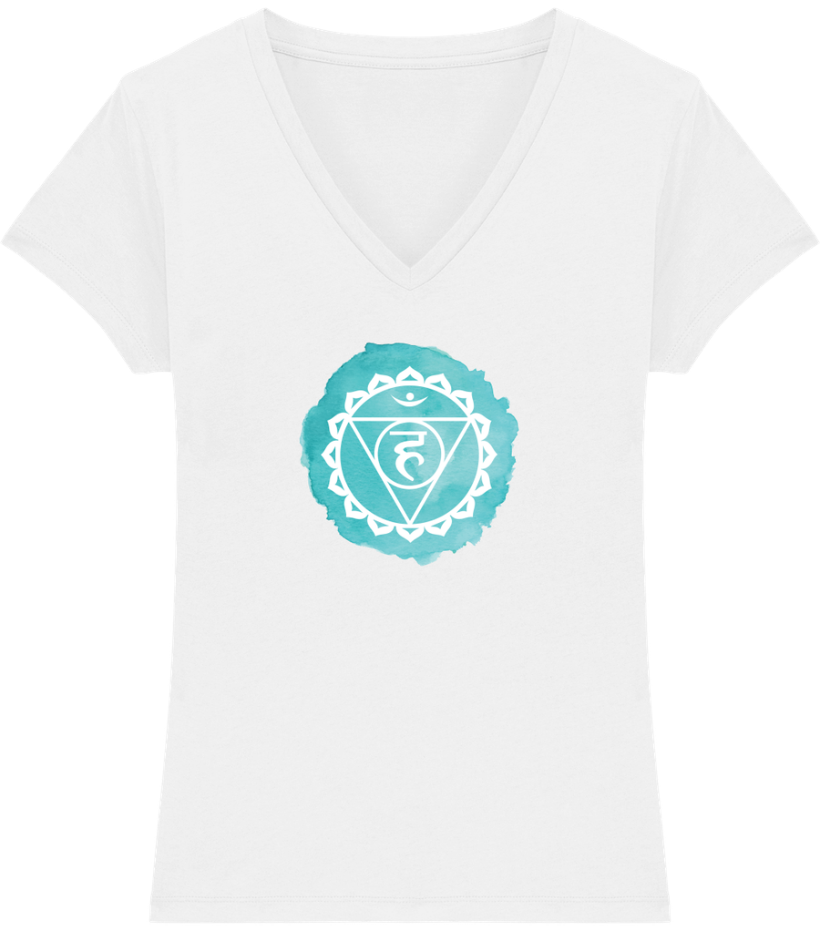 T-shirt col V en coton bio "Vishuddha ou 5ème Chakra" pour femme