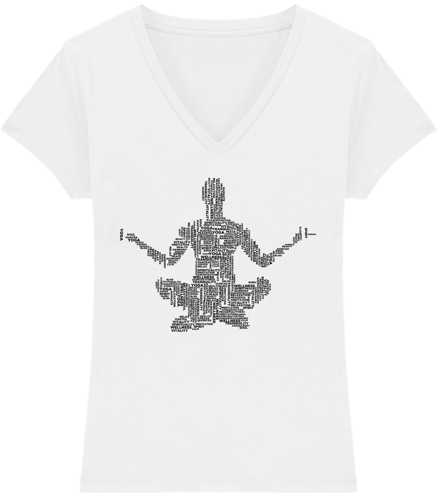T-shirt col V en coton bio «yoga meditation» pour Femme