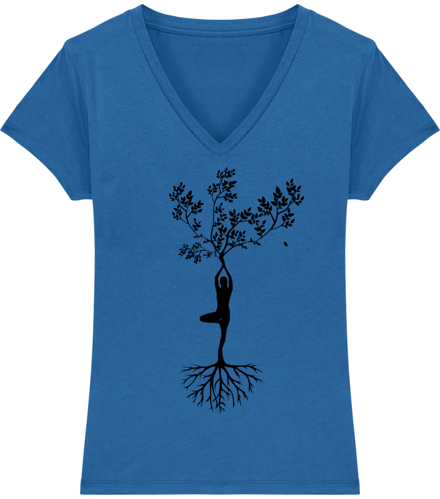 T-shirt col V en coton bio «Yoga tree 3» pour Femme