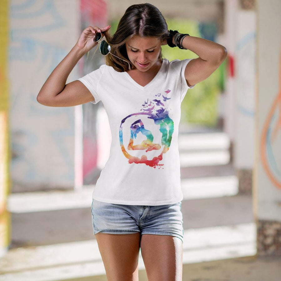T-shirt Femme col V en coton bio «Yoga Color»