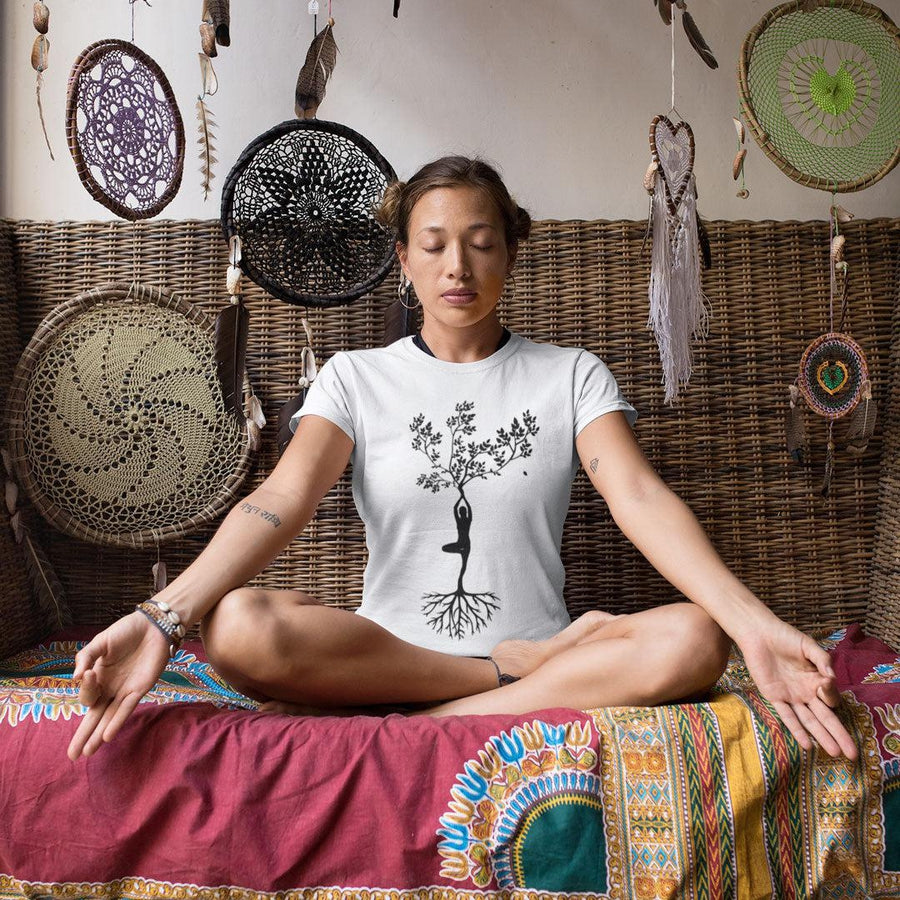 Tee shirt col rond en coton bio pour Femme «Yoga Tree 3»