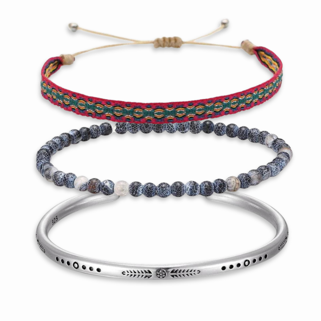 Trio de bracelets tibétains multi matière
