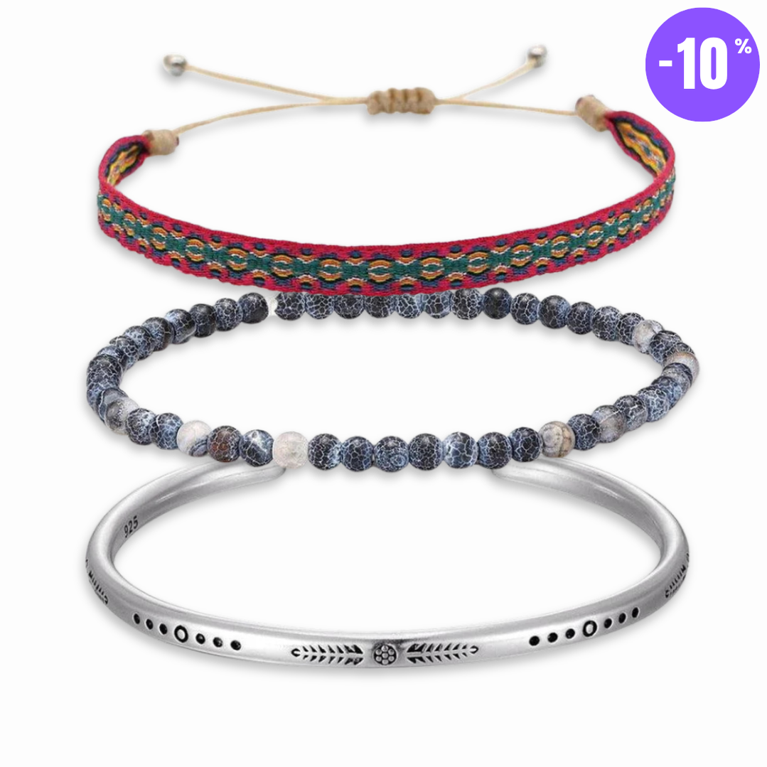 Trio de bracelets tibétains multi matière