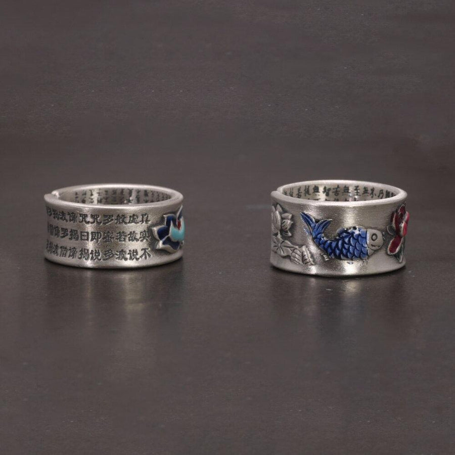 Bagues bouddhistes anneaux ouverts sutra en argent Sterling