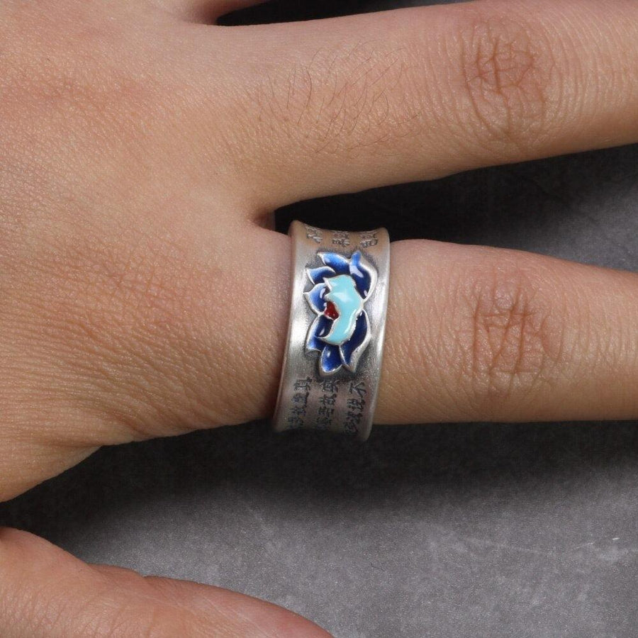 Bagues bouddhistes anneaux ouverts sutra en argent Sterling