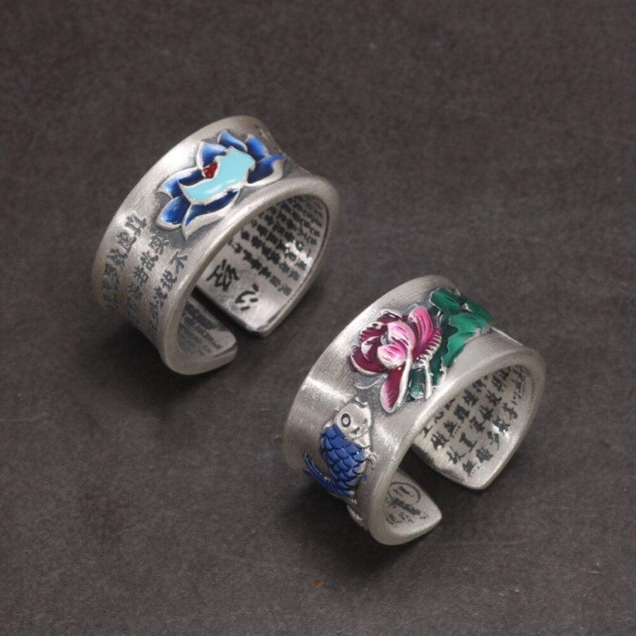 Bagues bouddhistes anneaux ouverts sutra en argent Sterling