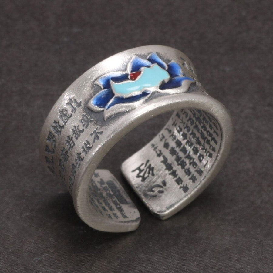 Bagues bouddhistes anneaux ouverts sutra en argent Sterling