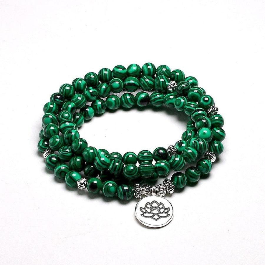 Bracelet mala tibétain en pierres de malachite