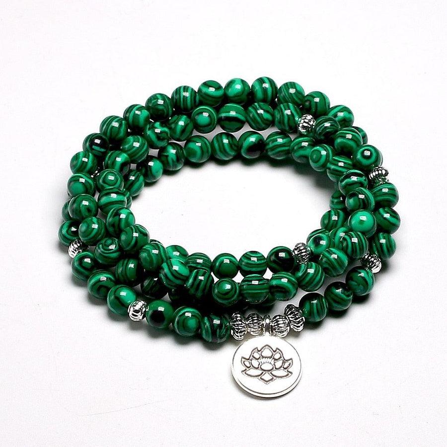 Bracelet mala tibétain en pierres de malachite