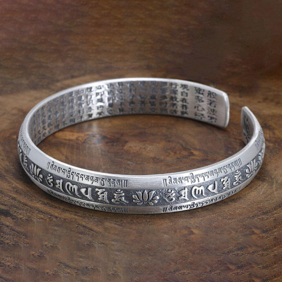 Bracelet manchette « Om Mani Padme Hum » en argent pur 999 véritable