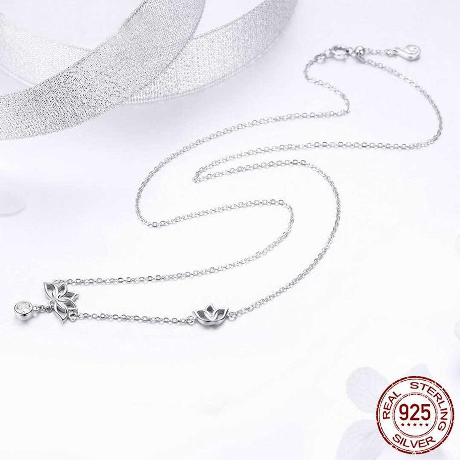 Collier Fleur de Lotus en argent sterling avec pendentif et strass
