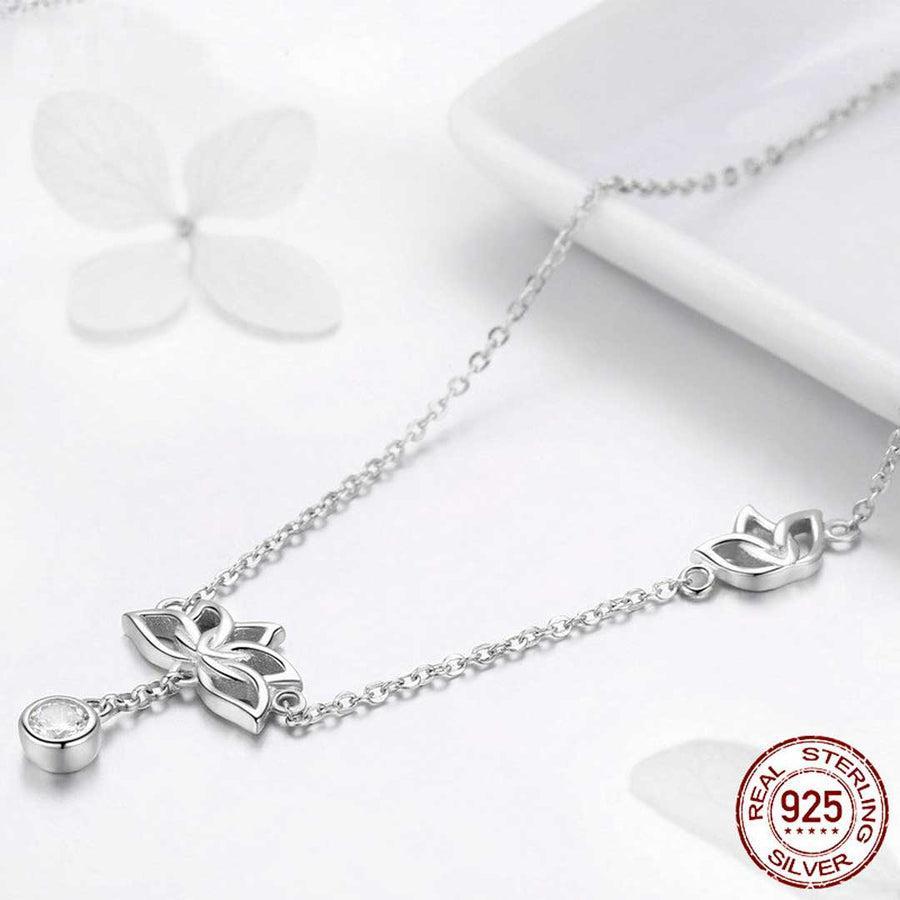 Collier Fleur de Lotus en argent sterling avec pendentif et strass