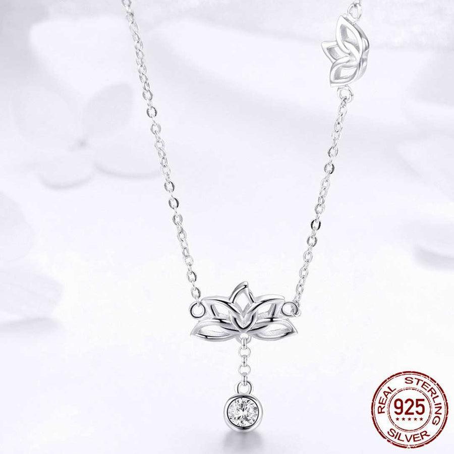 Collier Fleur de Lotus en argent sterling avec pendentif et strass