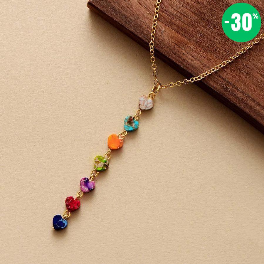 Collier des 7 chakras pendentif cœurs