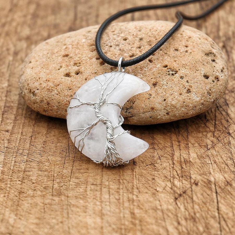 Collier pendentif Arbre de vie en forme de lune