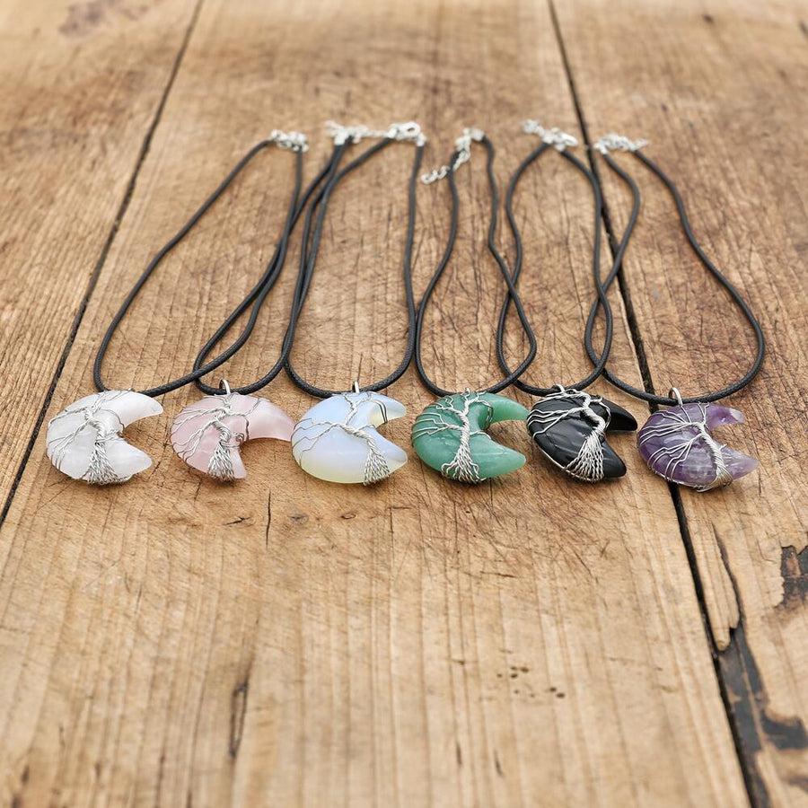 Collier pendentif Arbre de vie en forme de lune