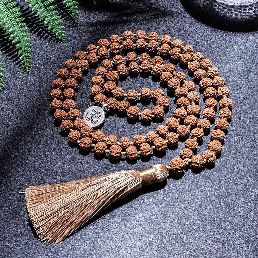 Mala tibétain en graines de Rudraksha de 108 perles