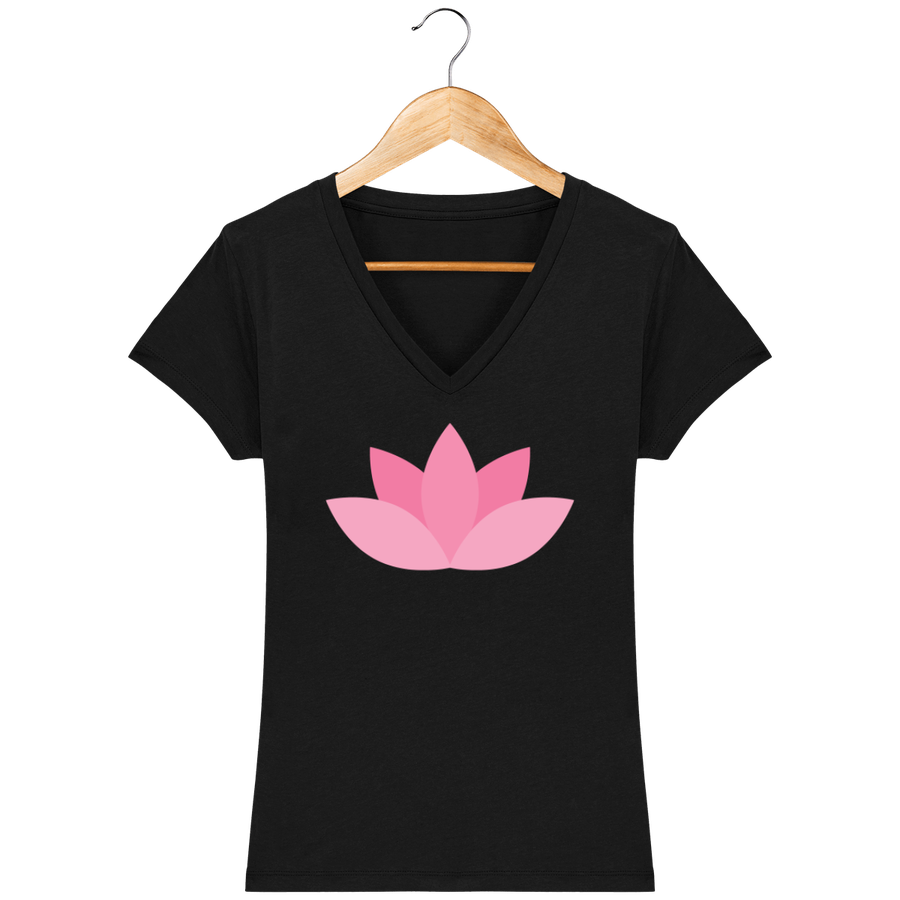 T-shirt Femme col V en coton bio «Fleur de Lotus»