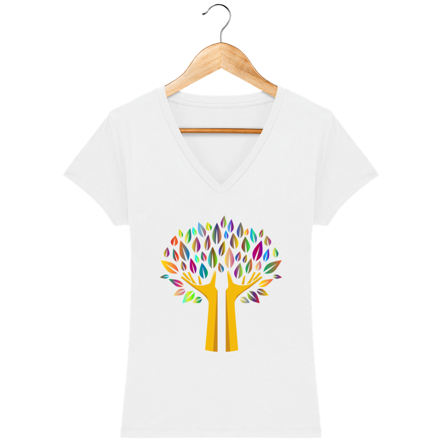 T-shirt Femme col en V en coton bio «Arbre de Vie 1»