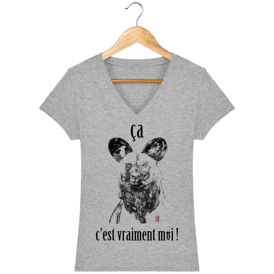 T-shirt col V en coton bio pour Femme "Lycaon : ça, c'est vraiment moi !" - Collection Daography