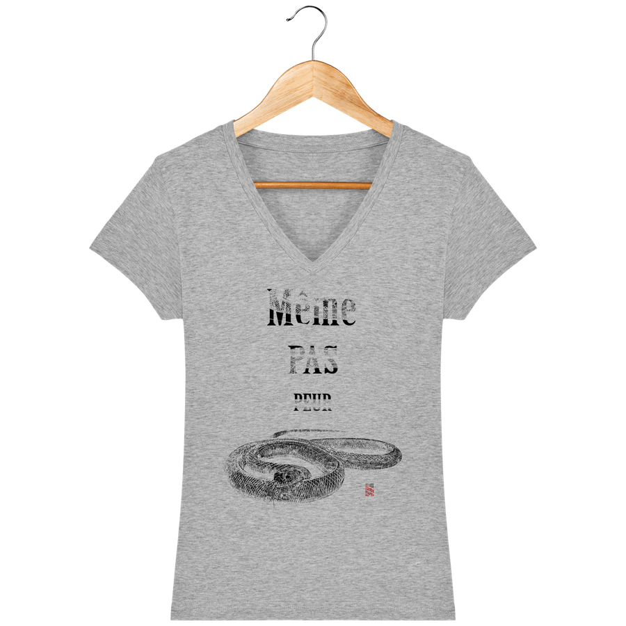 T-shirt col V en coton bio pour Femme "Serpent : même pas peur" - Collection Daography