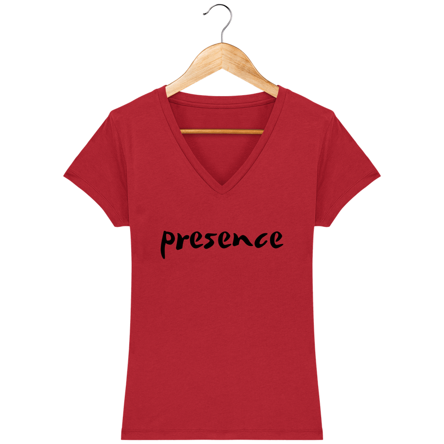 T-shirt col V en coton bio pour femme «Presence»