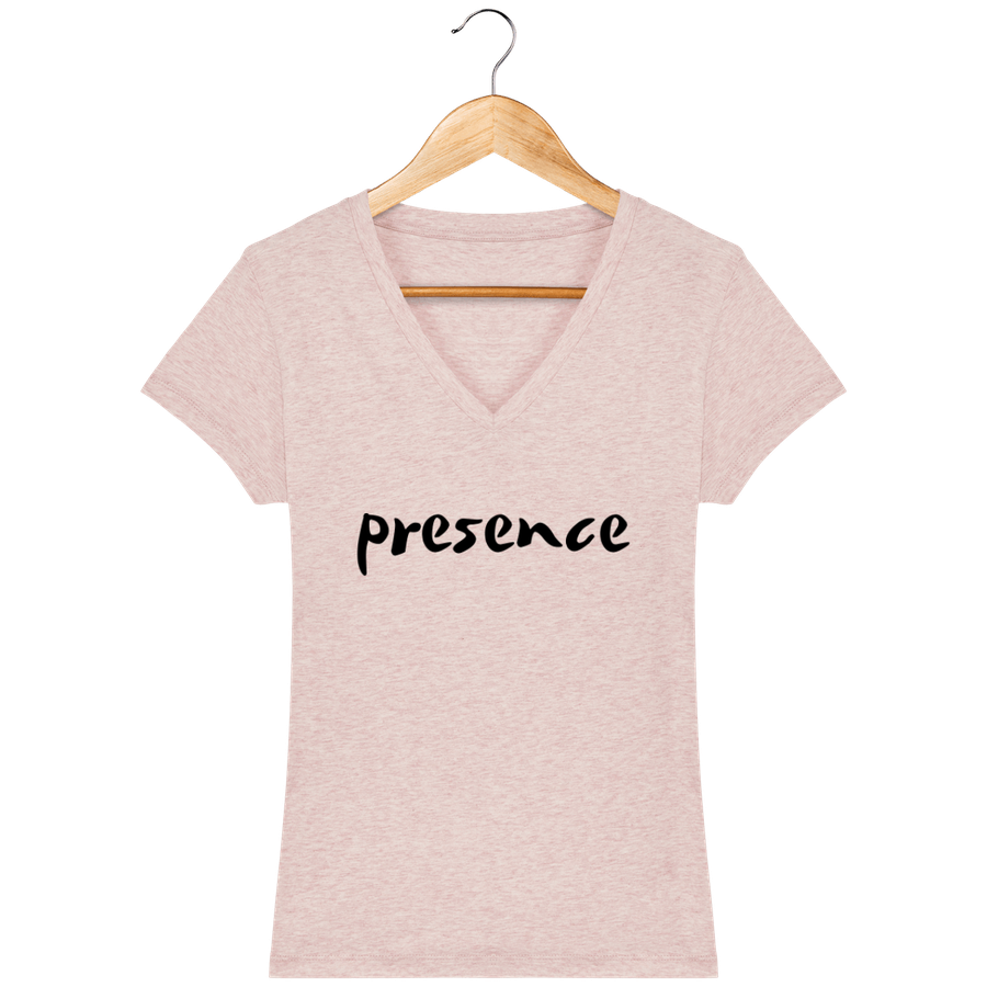 T-shirt col V en coton bio pour femme «Presence»