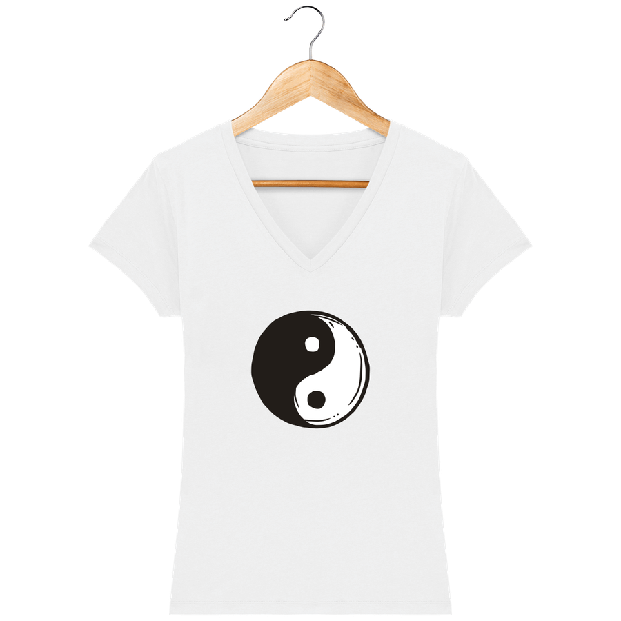 T-shirt col V en coton bio pour femme «Yin Yang 1»