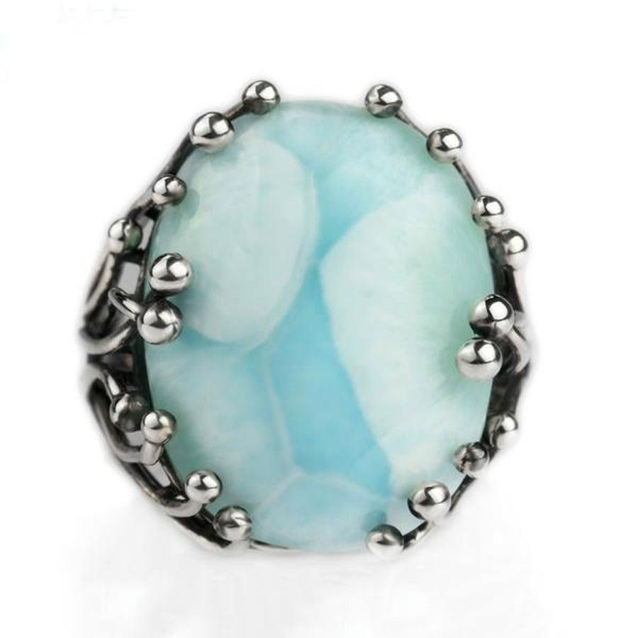 Bague ajustable en pierre de Larimar véritable