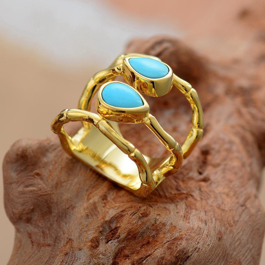 Bague de luxe effet 3 anneaux en turquoise et laiton