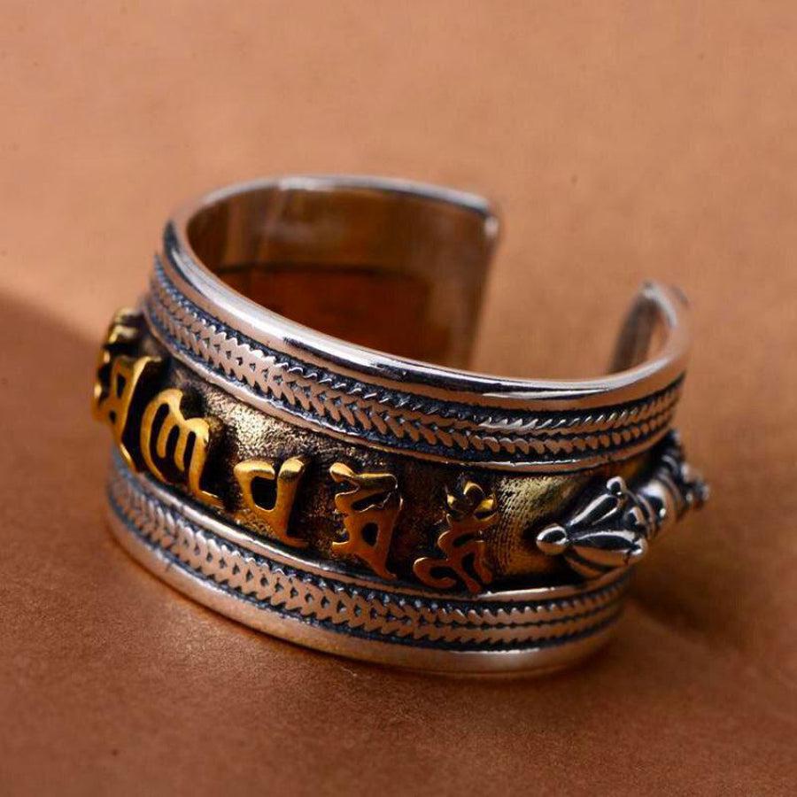 Bague tibétaine « Om Mani Padme Hum » en argent Sterling