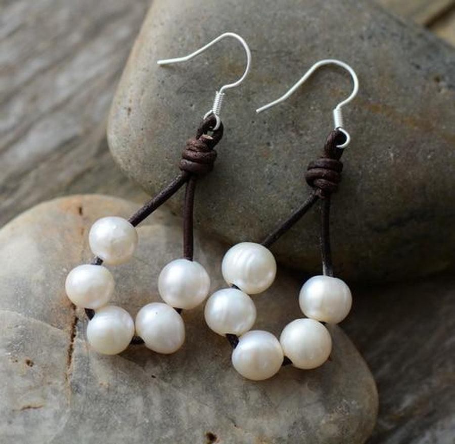 Boucles d'oreilles en perles d'eau douce et cuir