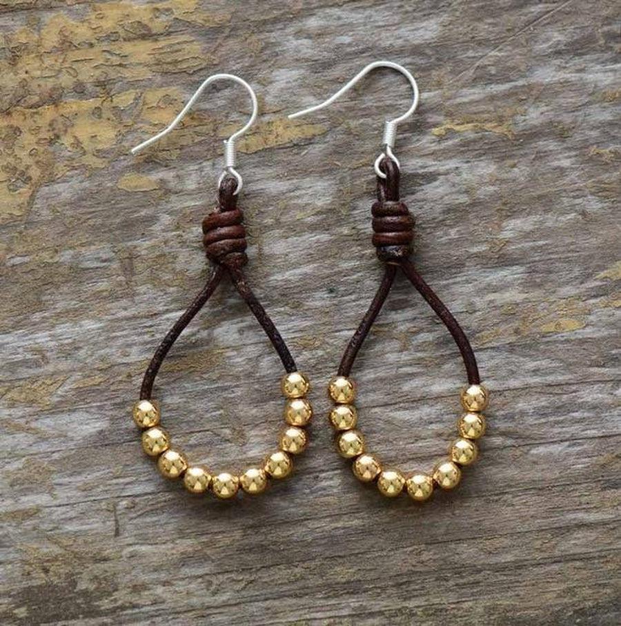 Boucles d'oreilles en perles et cuir véritable