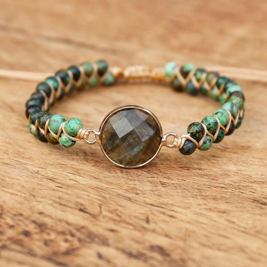 Bracelet ajustable en pierres de Labradorite