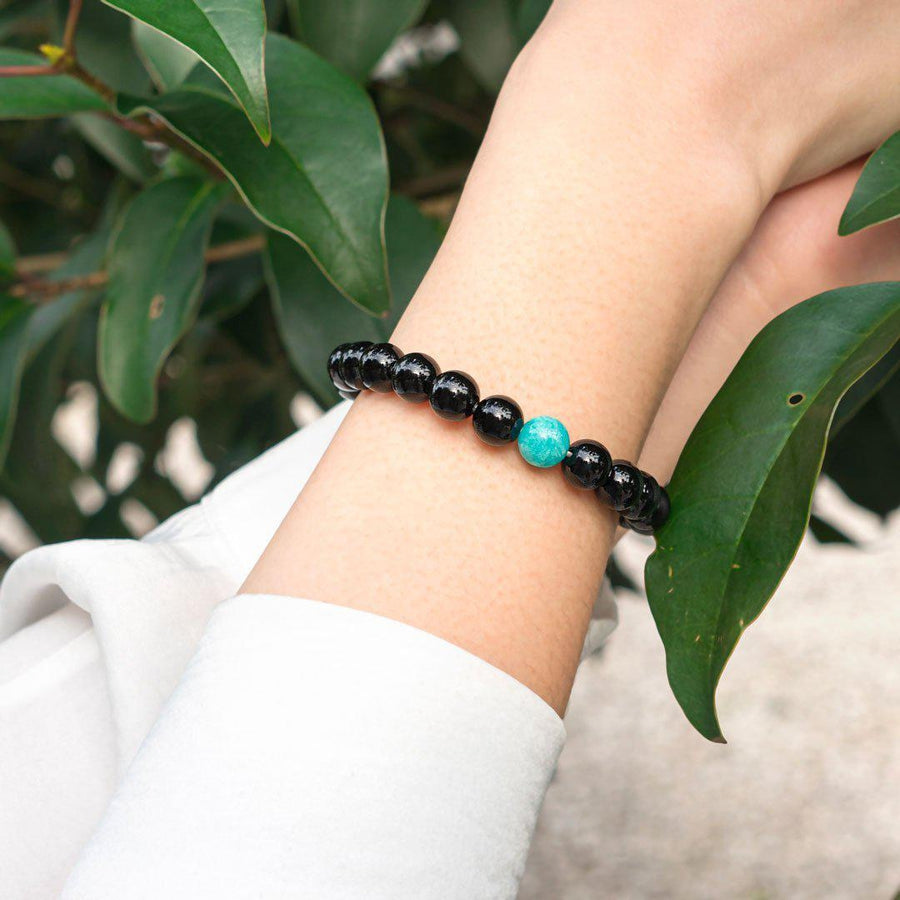 Bracelet « Anti-stress » en Onyx Noir et Amazonite