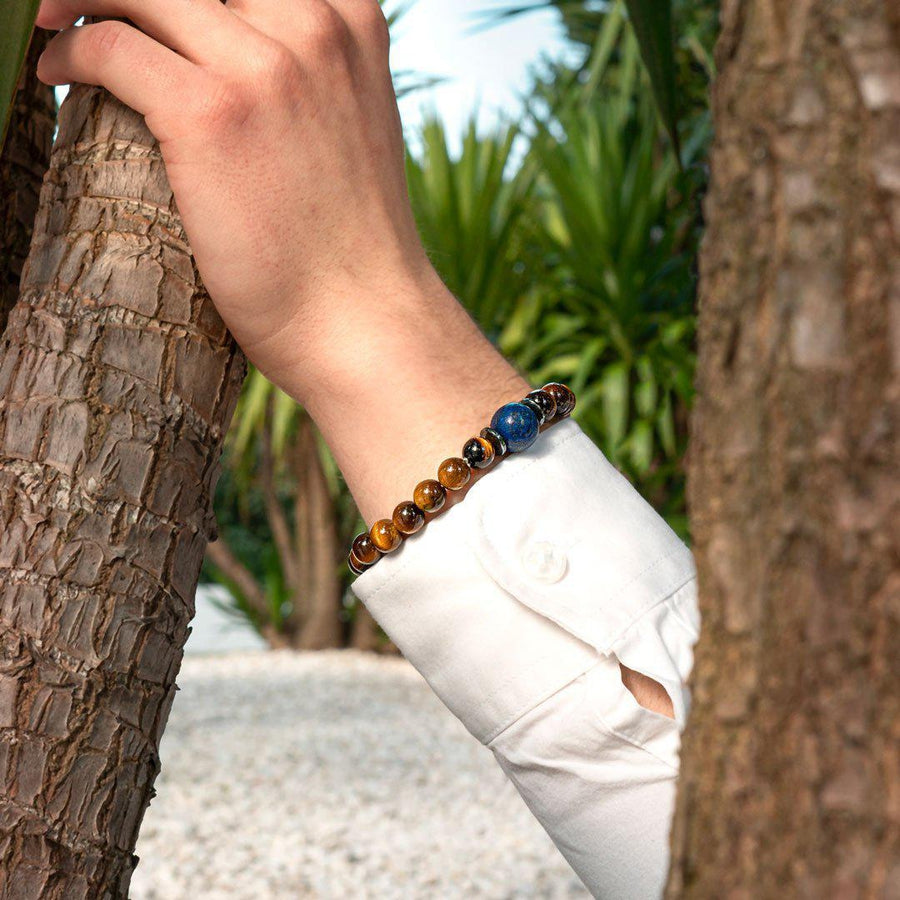 Bracelet « Confiance en soi » en Oeil de Tigre, Hematite et Lapis Lazuli