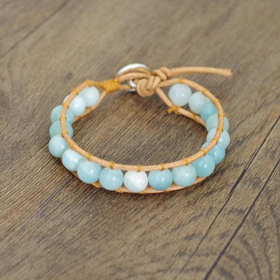 Bracelet en perles d’Amazonite et cuir