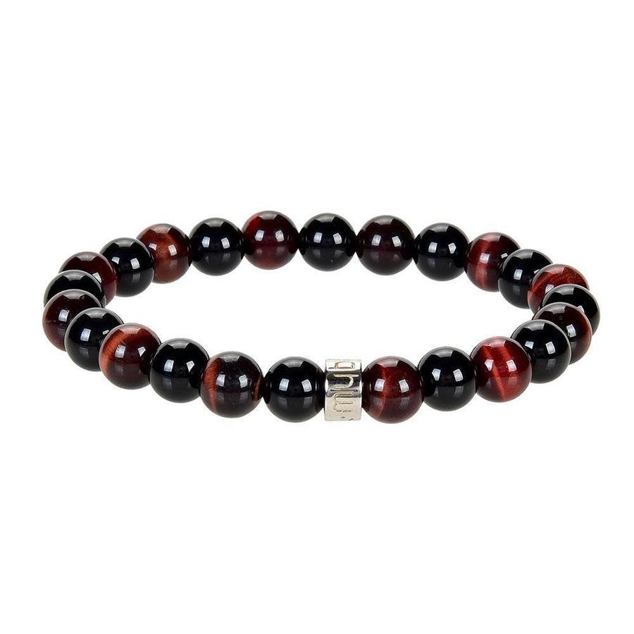 Bracelet « Force & Puissance » en Oeil de Tigre Rouge et Onyx Noir