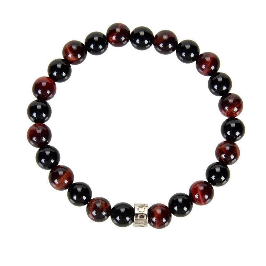 Bracelet « Force & Puissance » en Oeil de Tigre Rouge et Onyx Noir